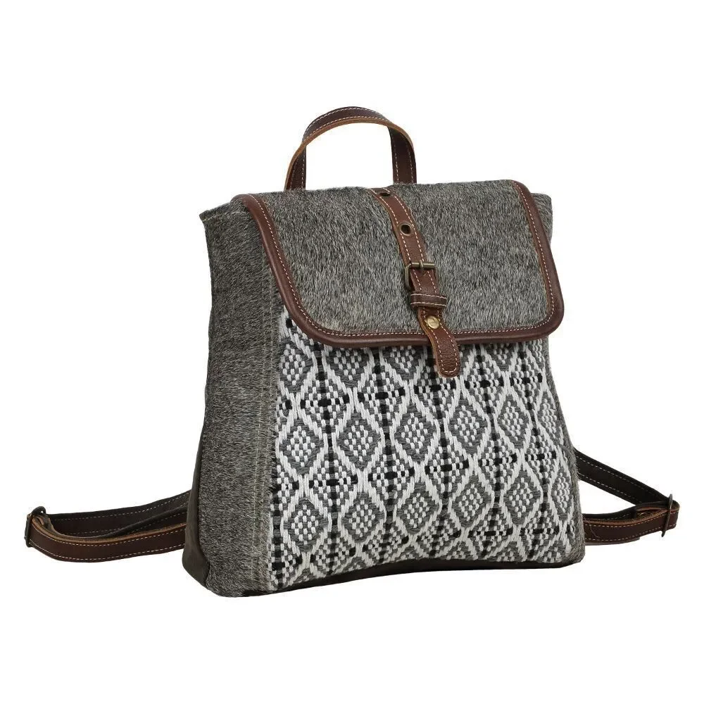 Myra Bag Handmade Stella Backpack Upcycled Canvas & Cowhide Leather